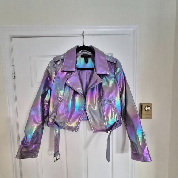 Forever 21 Metallic Holographic Cropped Jacket, Size M - Picture 6 of 6